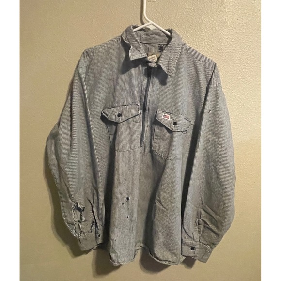 Vintage Whistle Workgear Striped Pullover Shirt Mens XL Distressed Work Wear - Picture 1 of 8